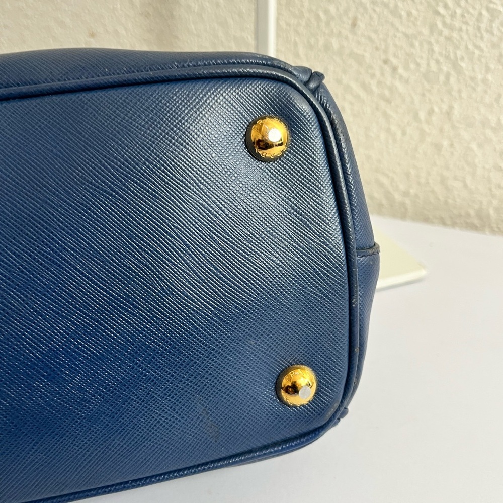 Prada Navy Saffiano Leather Double-Handle Satchel with Gold Hardware - Picture 14 of 16